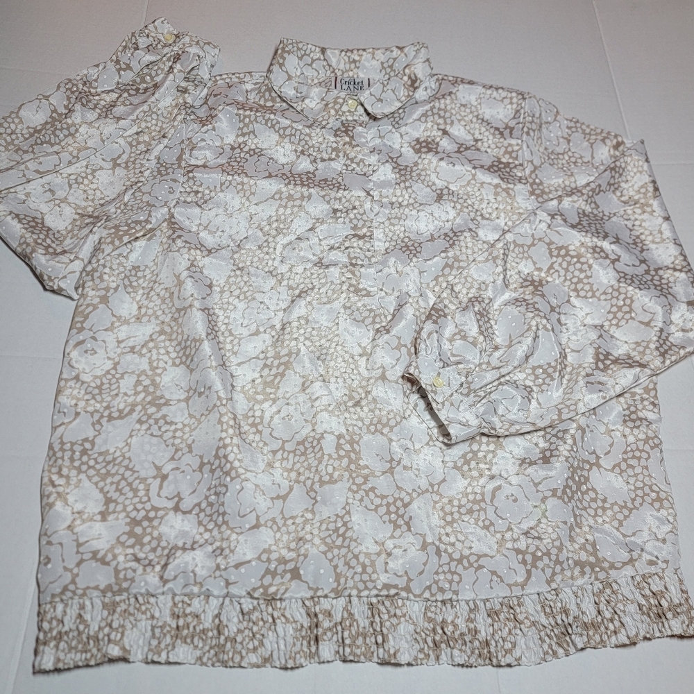 Cricket Lane Plus Size 20 Beige Floral Boho Blouse Fringe Hem‎ Polyester